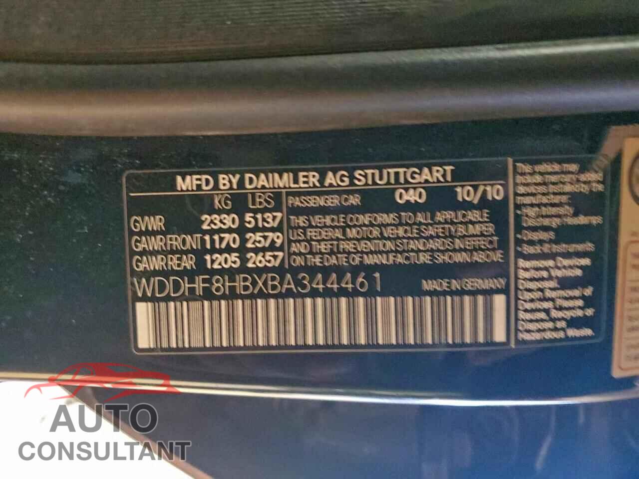MERCEDES-BENZ E-CLASS 2011 - WDDHF8HBXBA344461