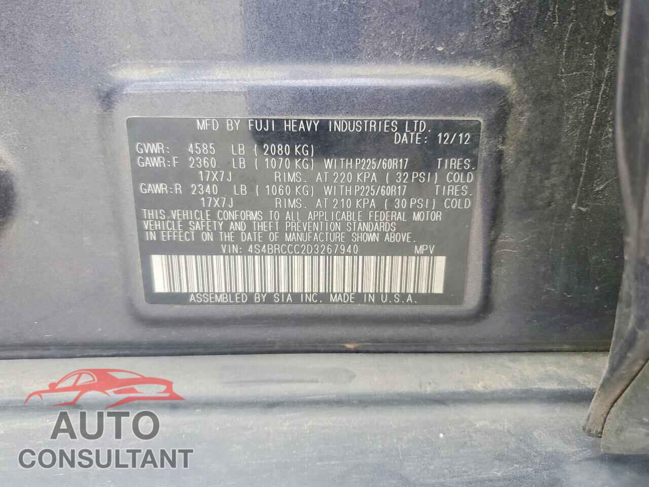 SUBARU OUTBACK 2013 - 4S4BRCCC2D3267940