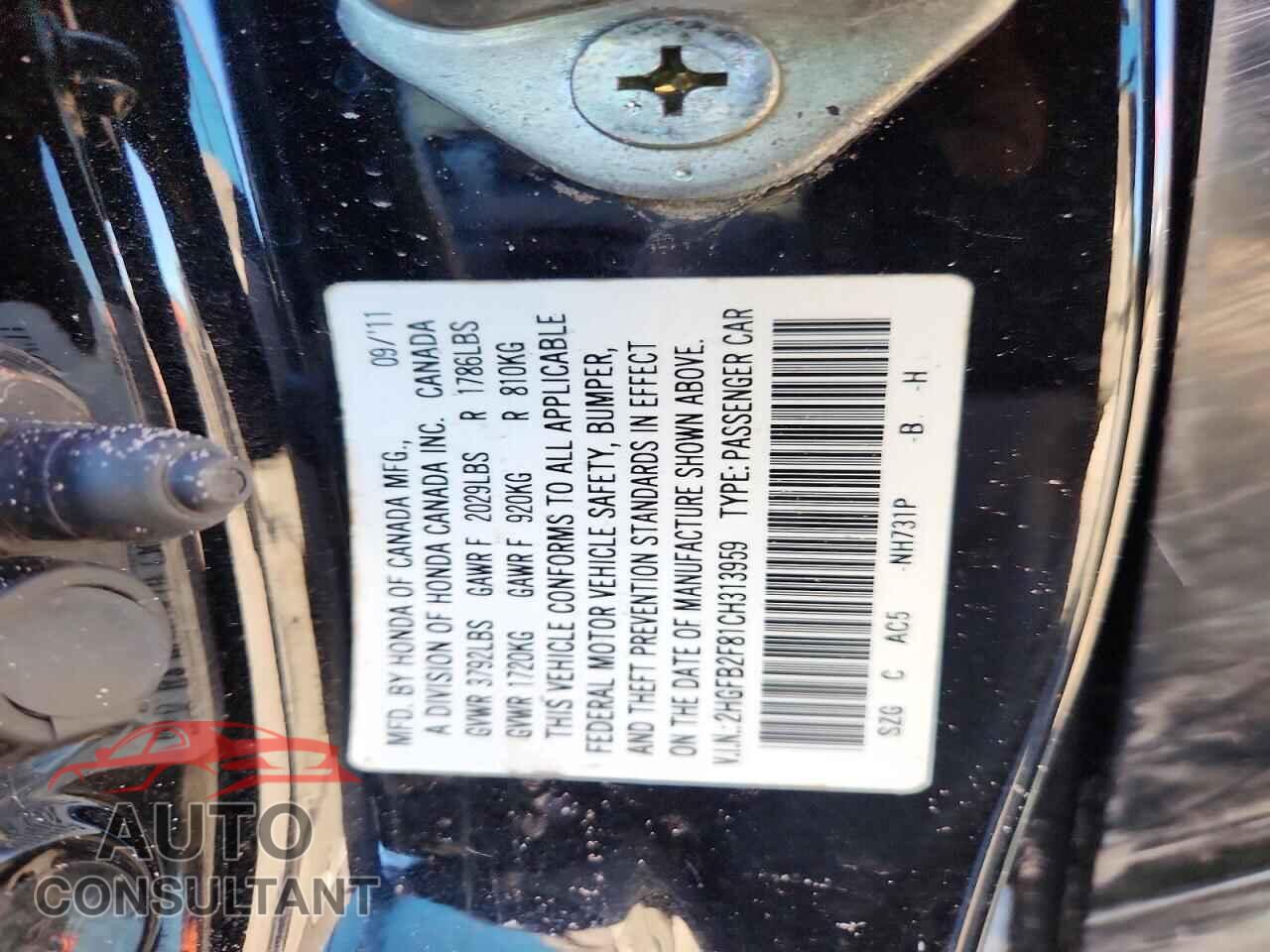 HONDA CIVIC 2012 - 2HGFB2F81CH313959