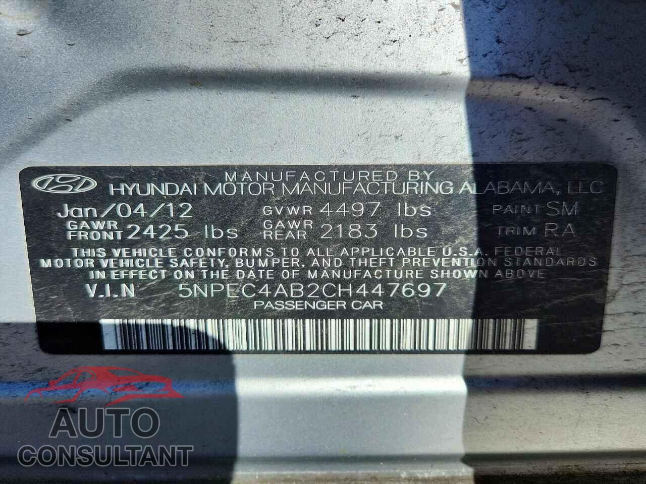 HYUNDAI SONATA 2012 - 5NPEC4AB2CH447697