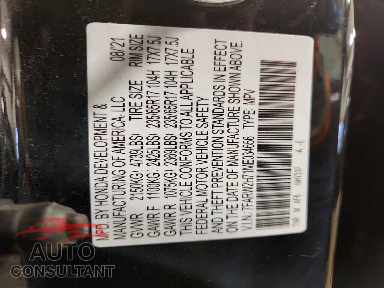 HONDA CR-V 2021 - 7FARW2H71ME034656