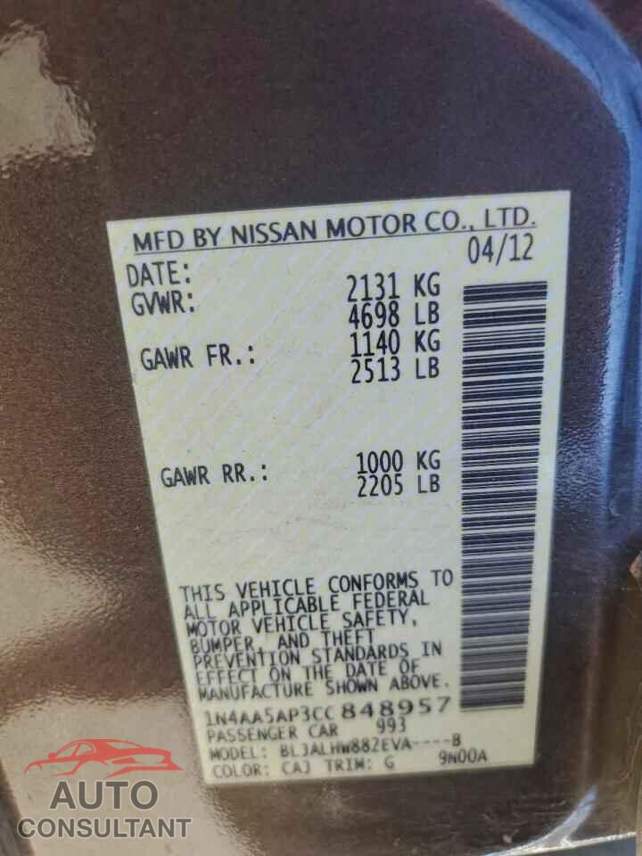 NISSAN MAXIMA 2012 - 1N4AA5AP3CC848957