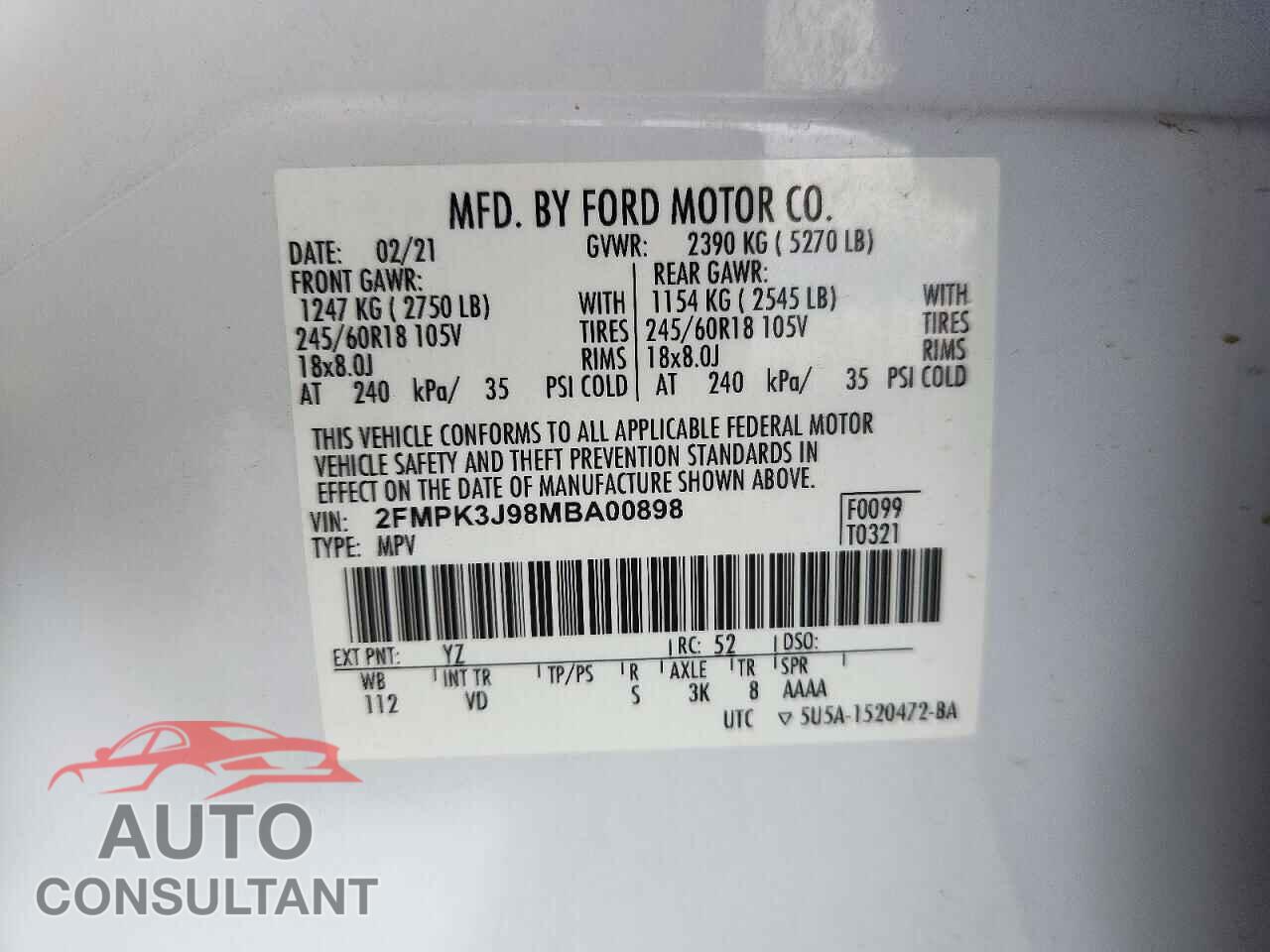 FORD EDGE 2021 - 2FMPK3J98MBA00898