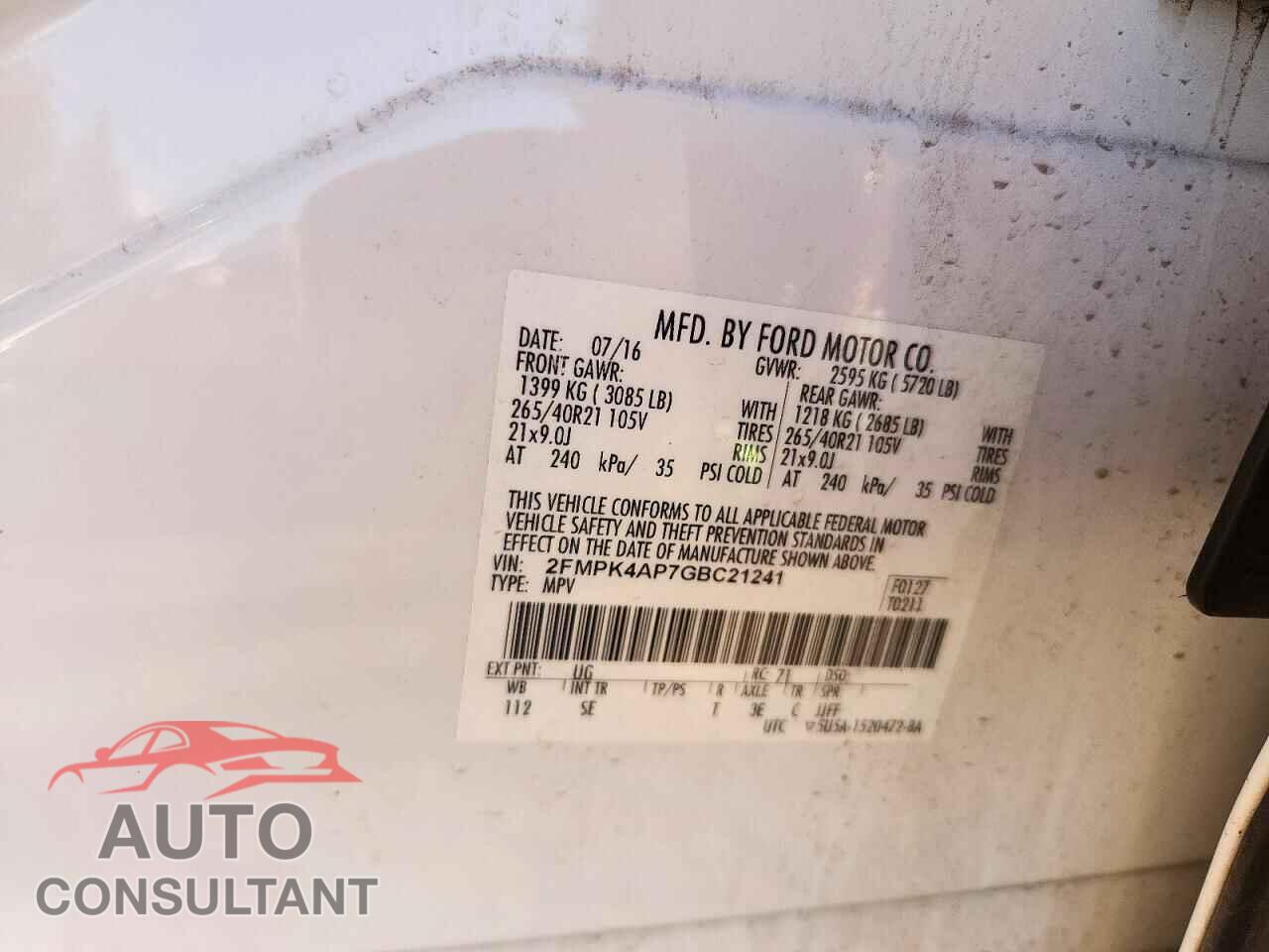 FORD EDGE 2016 - 2FMPK4AP7GBC21241