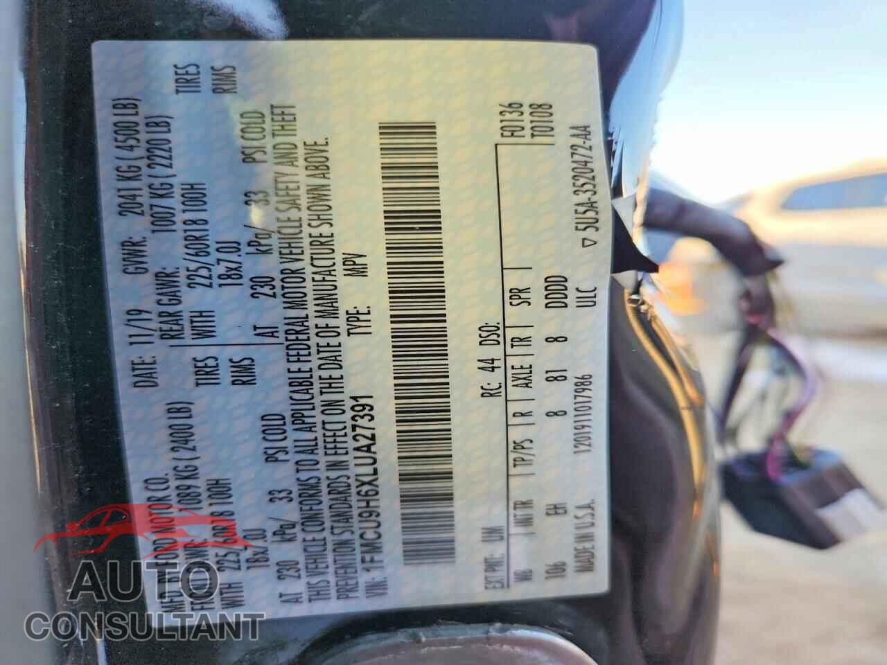 FORD ESCAPE 2020 - 1FMCU9H6XLUA27391