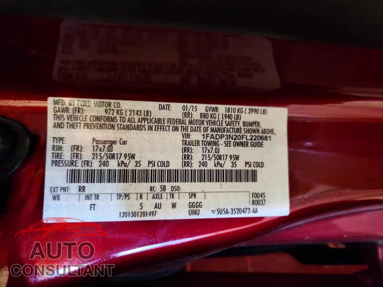 FORD FOCUS 2015 - 1FADP3N20FL220681