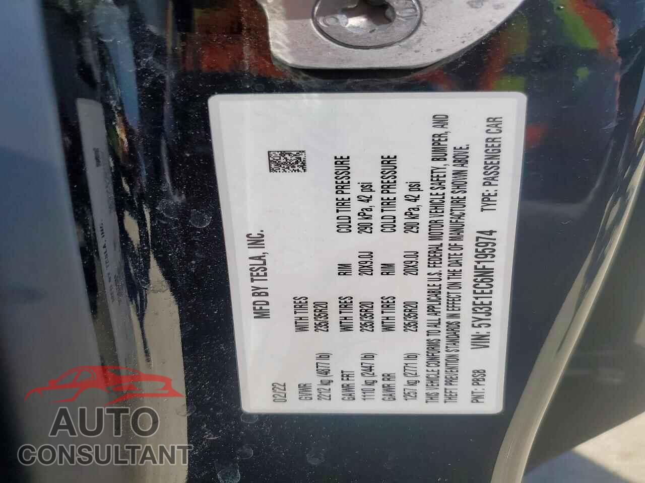 TESLA MODEL 3 2022 - 5YJ3E1EC6NF195974