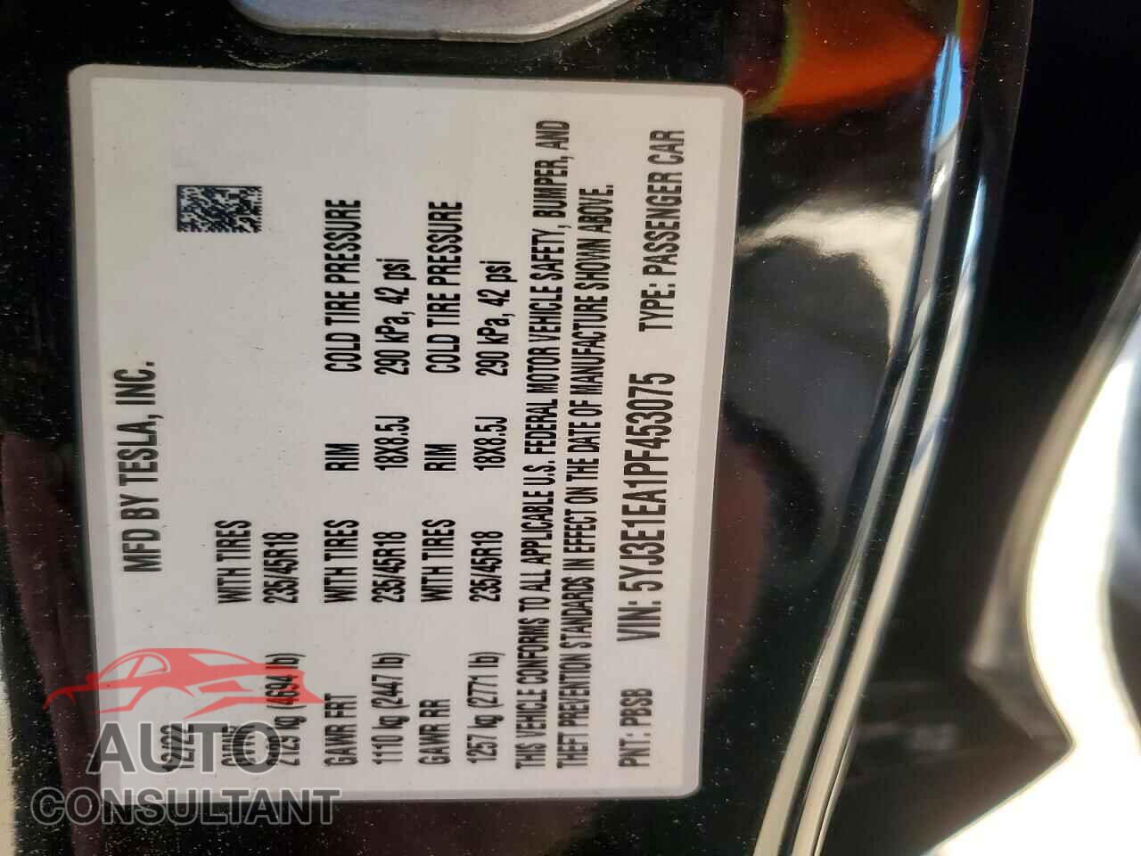 TESLA MODEL 3 2023 - 5YJ3E1EA1PF453075