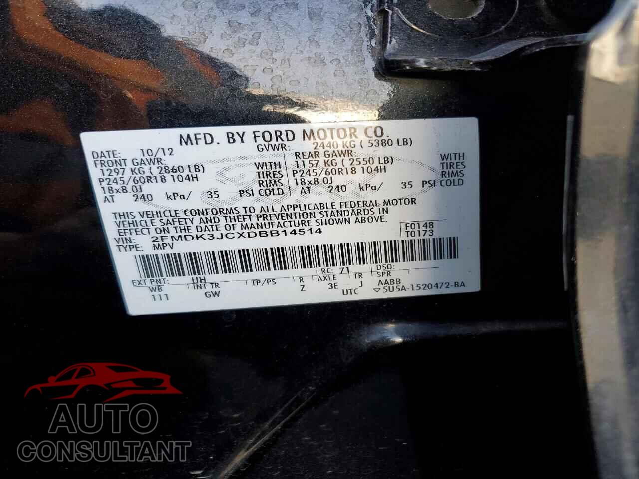 FORD EDGE 2013 - 2FMDK3JCXDBB14514
