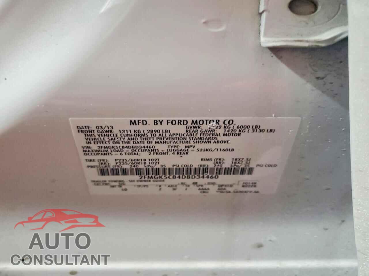 FORD FLEX 2013 - 2FMGK5C84DBD34460