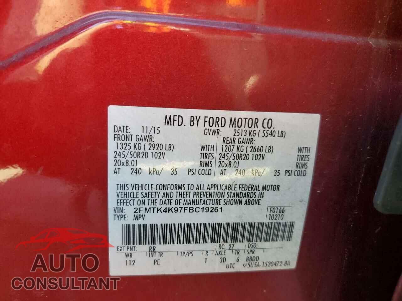 FORD EDGE 2015 - 2FMTK4K97FBC19261