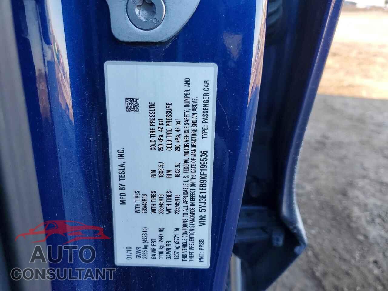 TESLA MODEL 3 2019 - 5YJ3E1EB9KF199536