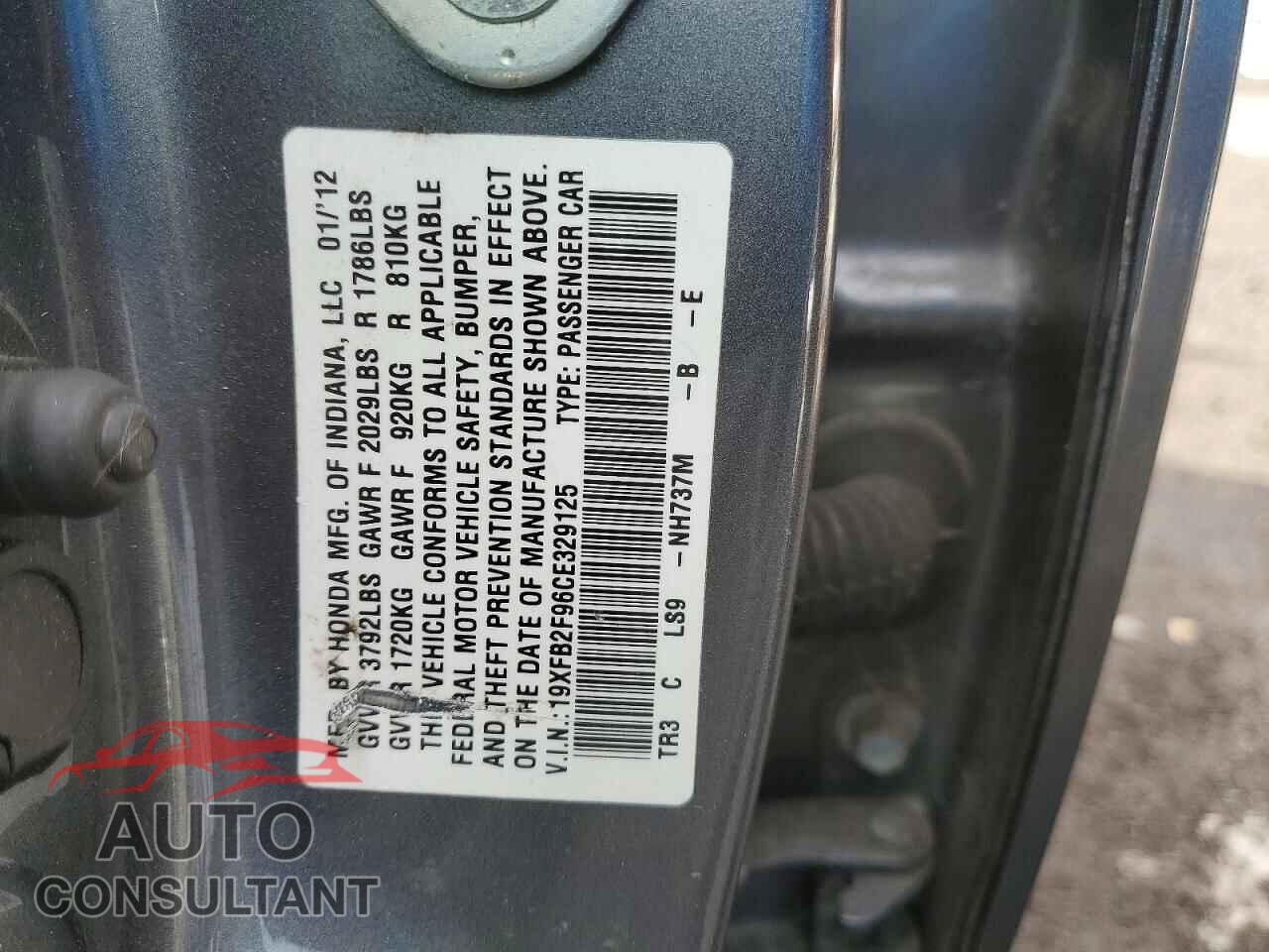 HONDA CIVIC 2012 - 19XFB2F96CE329125