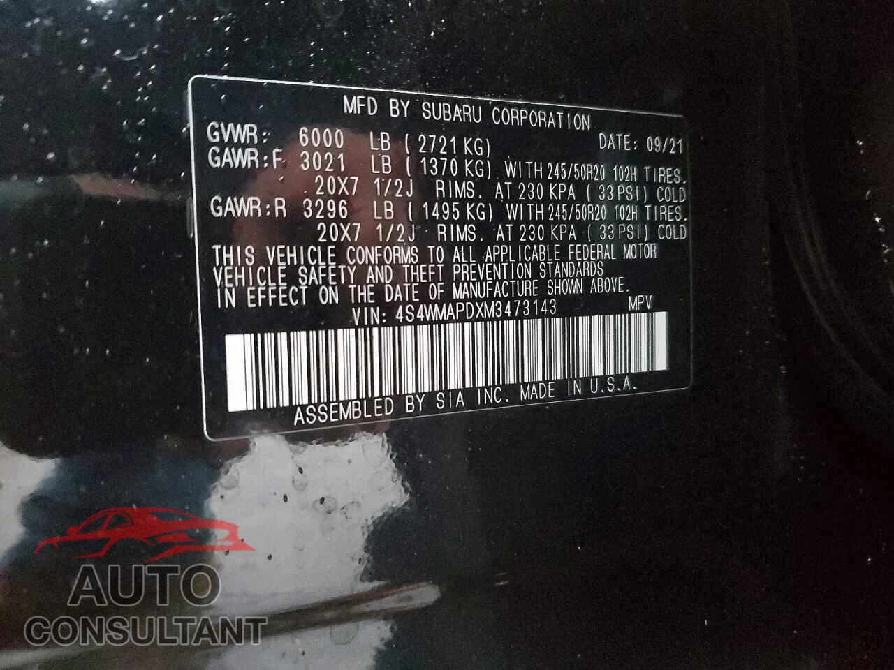 SUBARU ASCENT 2021 - 4S4WMAPDXM3473143