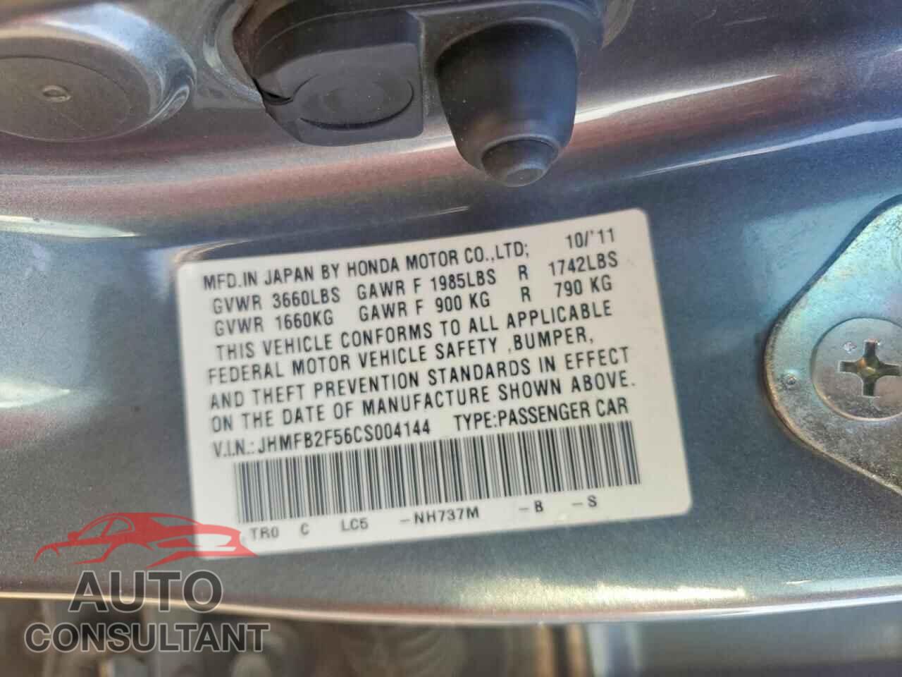 HONDA CIVIC 2012 - JHMFB2F56CS004144