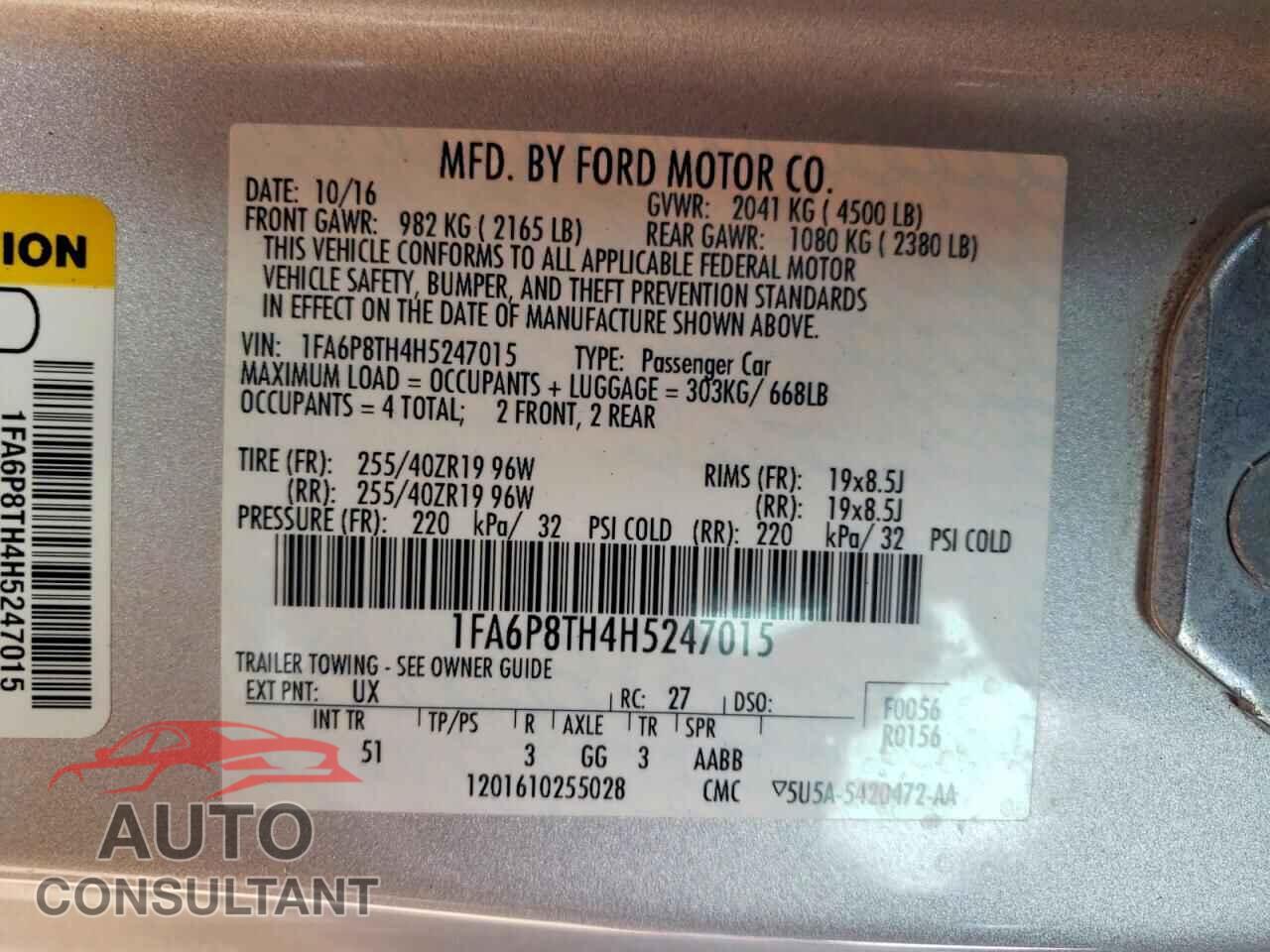 FORD MUSTANG 2017 - 1FA6P8TH4H5247015