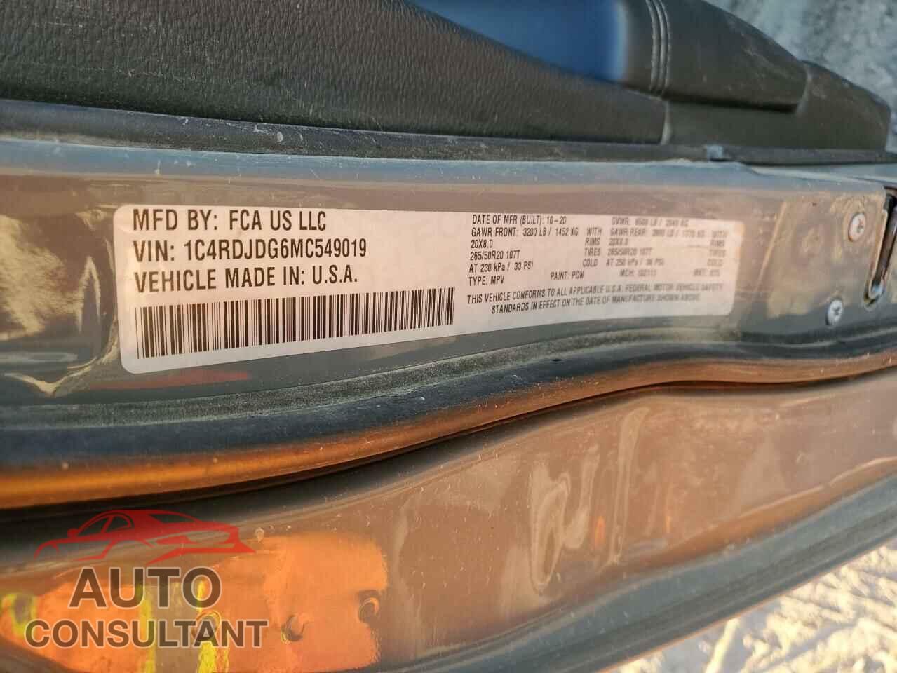 DODGE DURANGO 2021 - 1C4RDJDG6MC549019