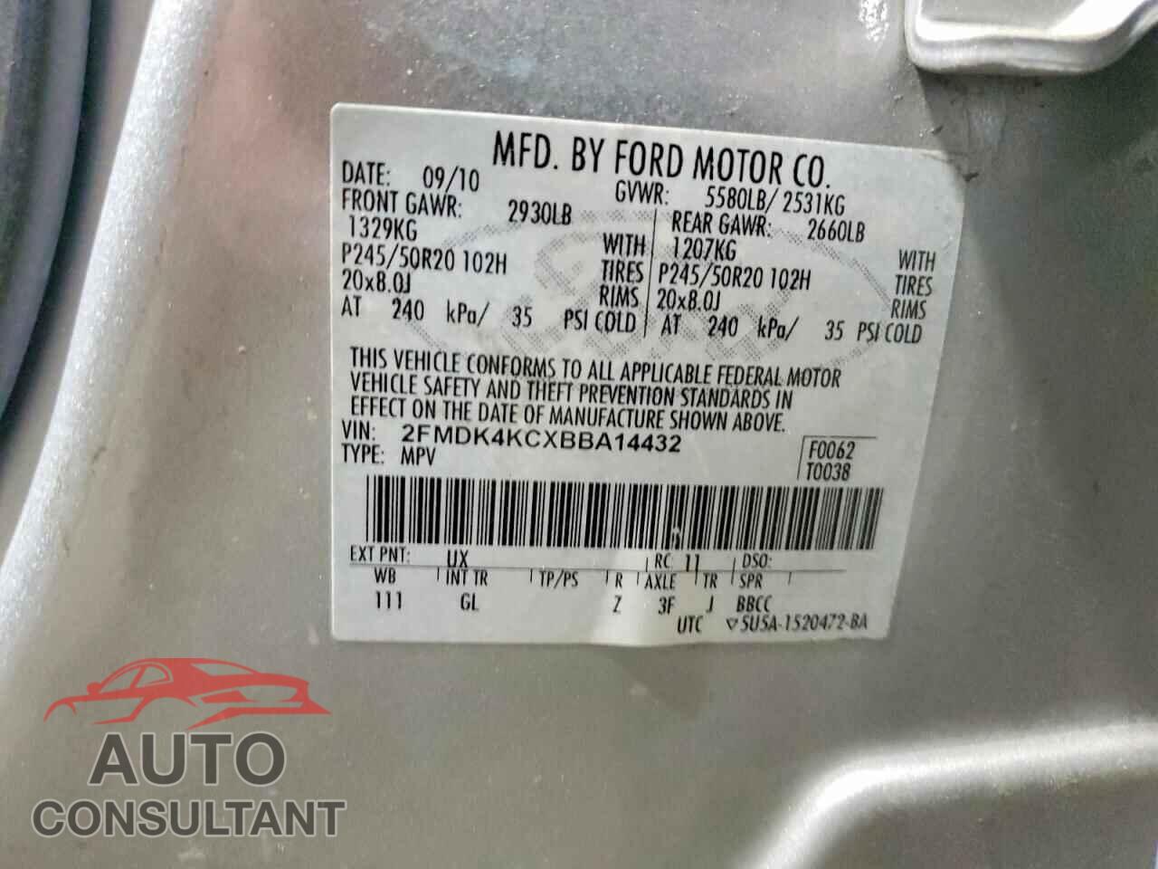 FORD EDGE 2011 - 2FMDK4KCXBBA14432