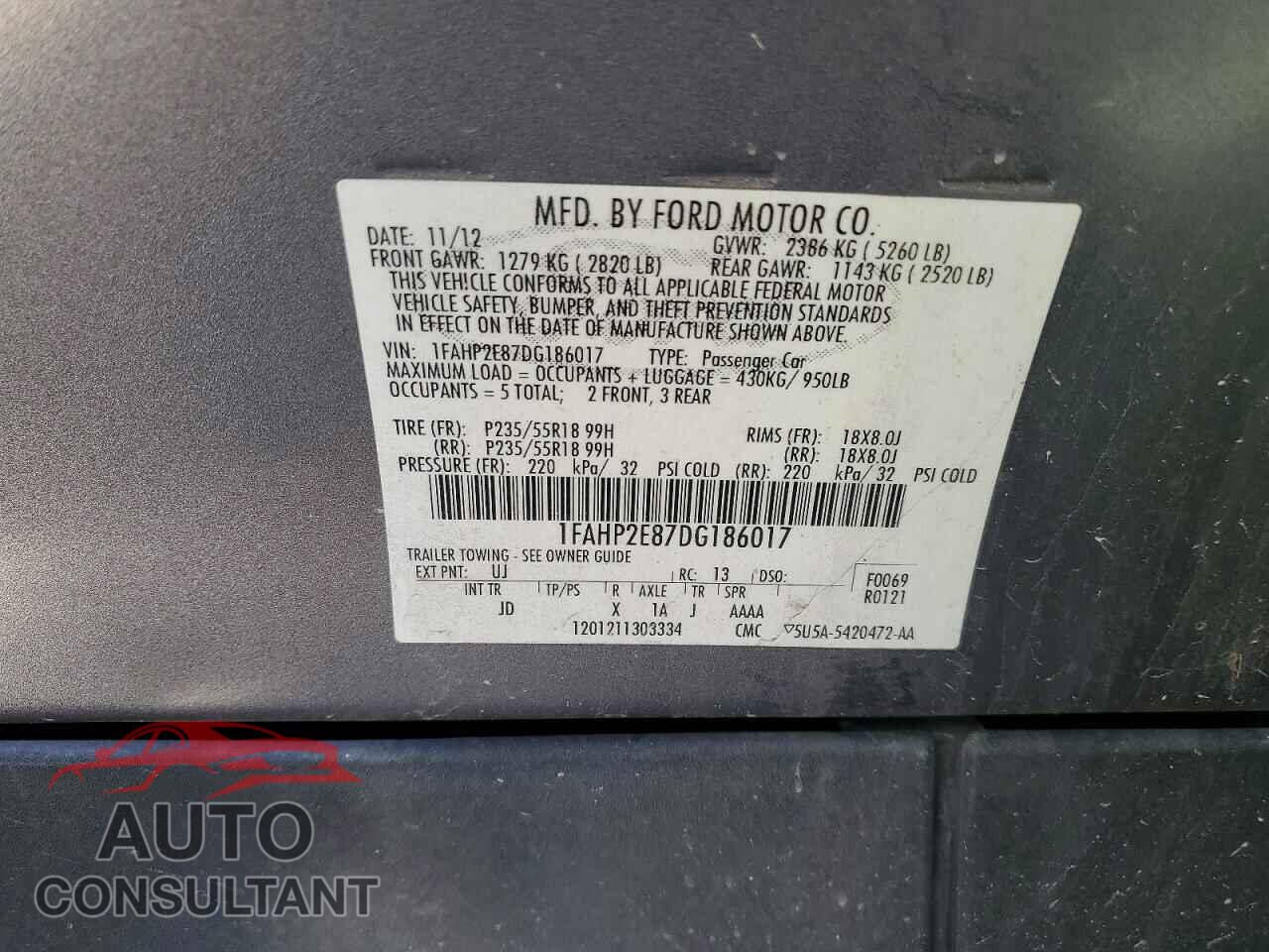 FORD TAURUS 2013 - 1FAHP2E87DG186017