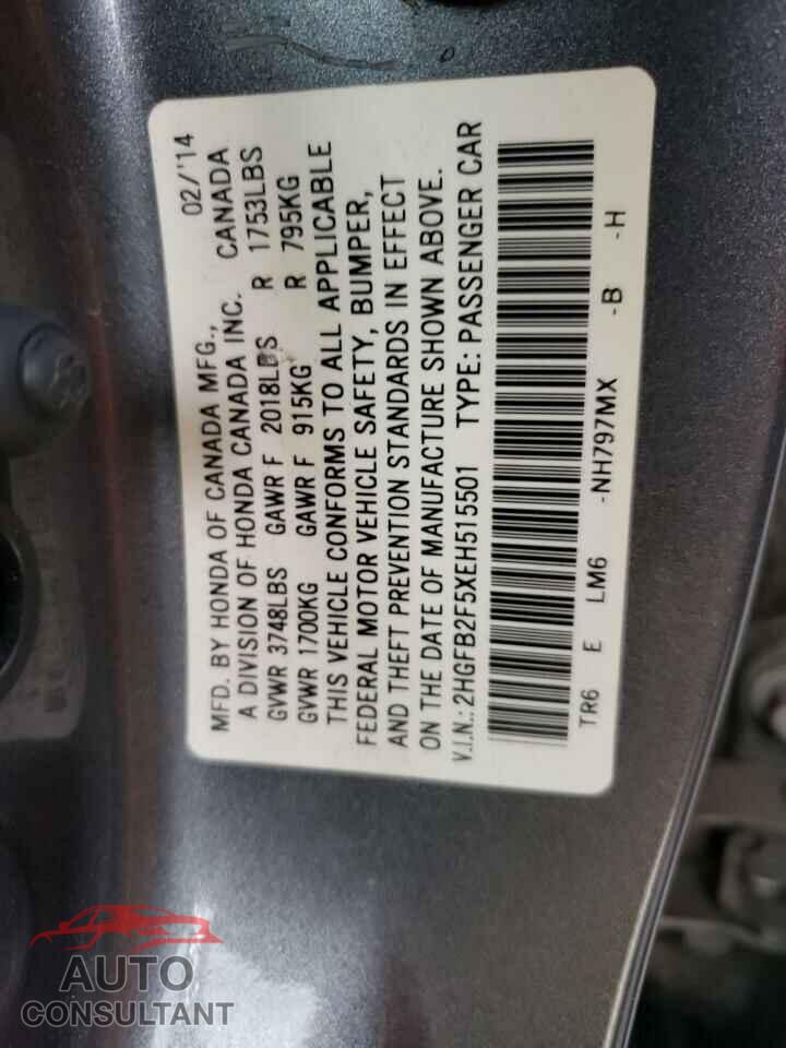 HONDA CIVIC 2014 - 2HGFB2F5XEH515501