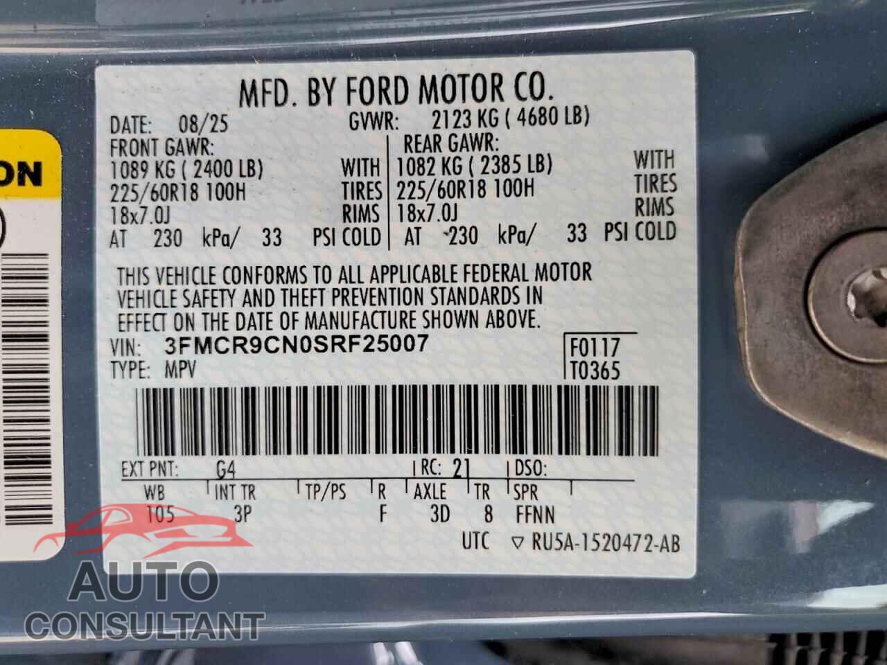 FORD BRONCO SPORT 2025 - 3FMCR9CN0SRF25007