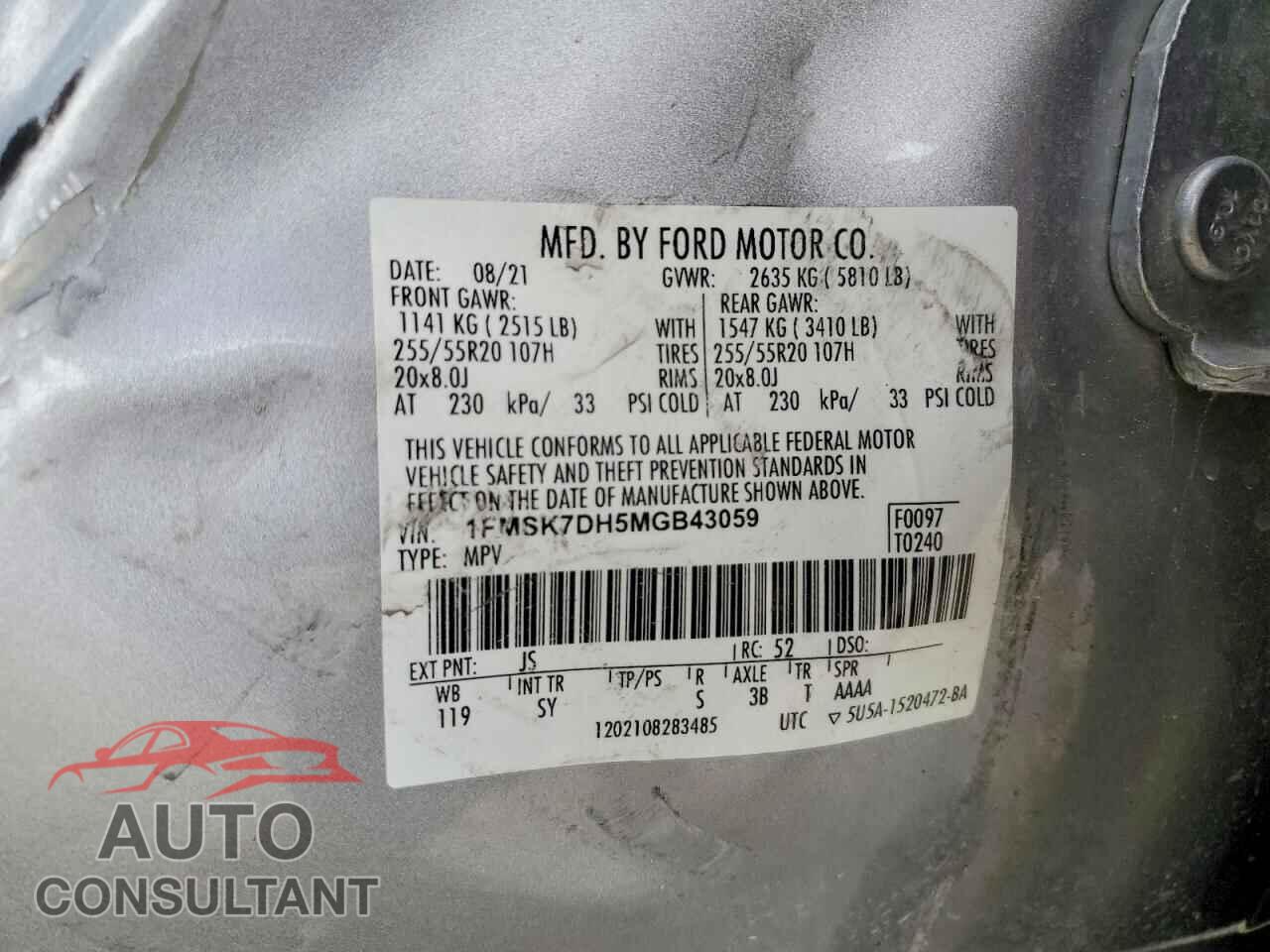 FORD EXPLORER 2021 - 1FMSK7DH5MGB43059