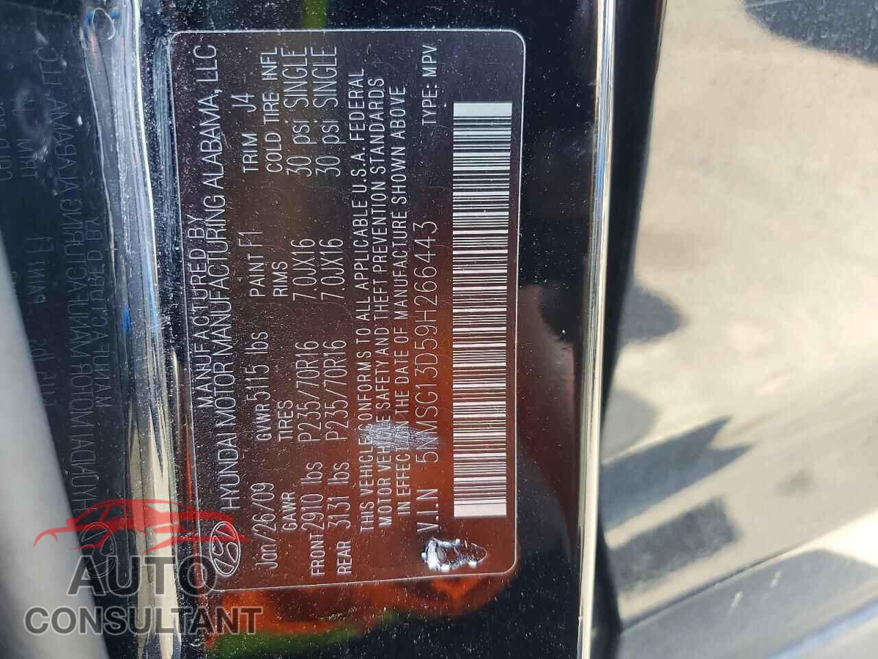 HYUNDAI SANTA FE 2009 - 5NMSG13D59H266443