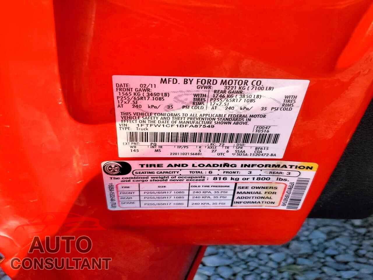 FORD F150 2011 - 1FTFW1CF1BFA87549