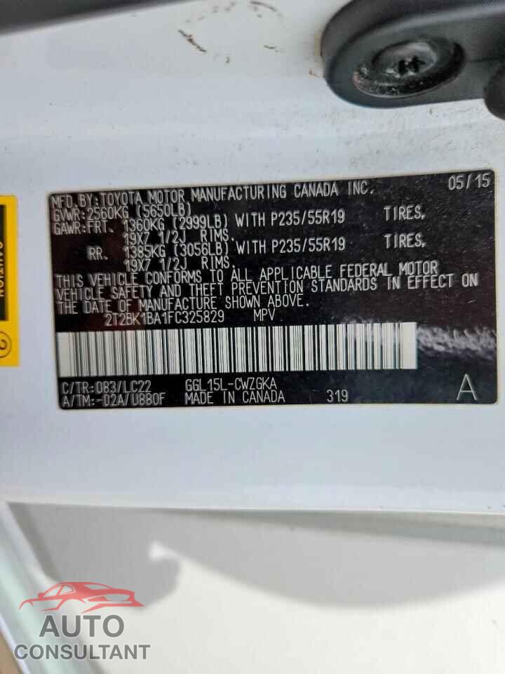 LEXUS RX350 2015 - 2T2BK1BA1FC325829