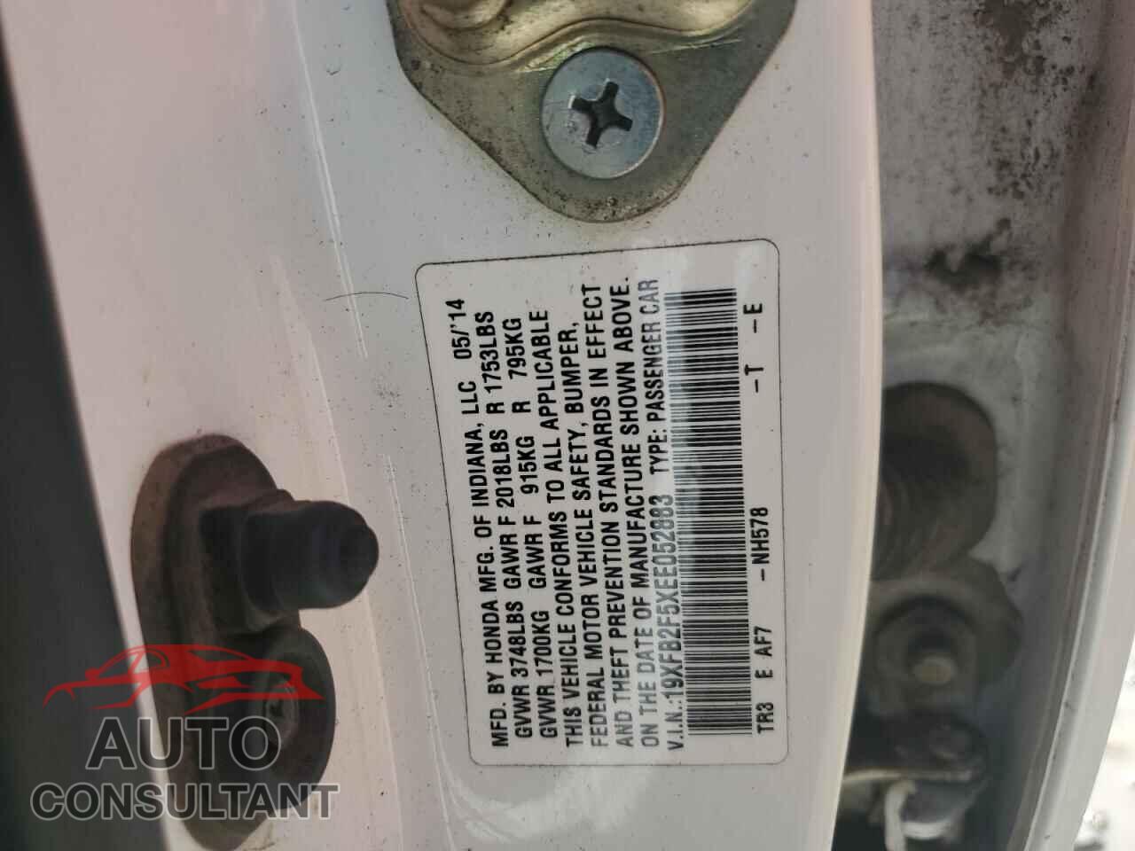 HONDA CIVIC 2014 - 19XFB2F5XEE052883