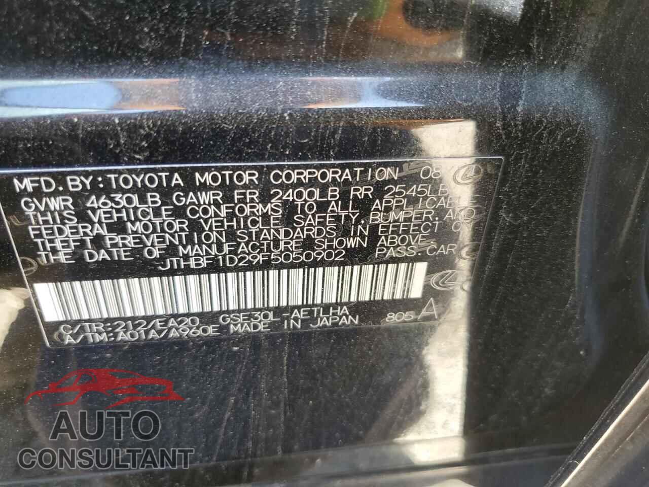 LEXUS IS 2015 - JTHBF1D29F5050902
