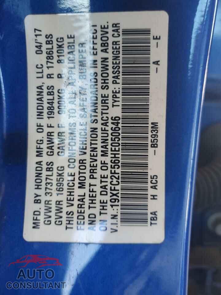 HONDA CIVIC 2017 - 19XFC2F56HE050646