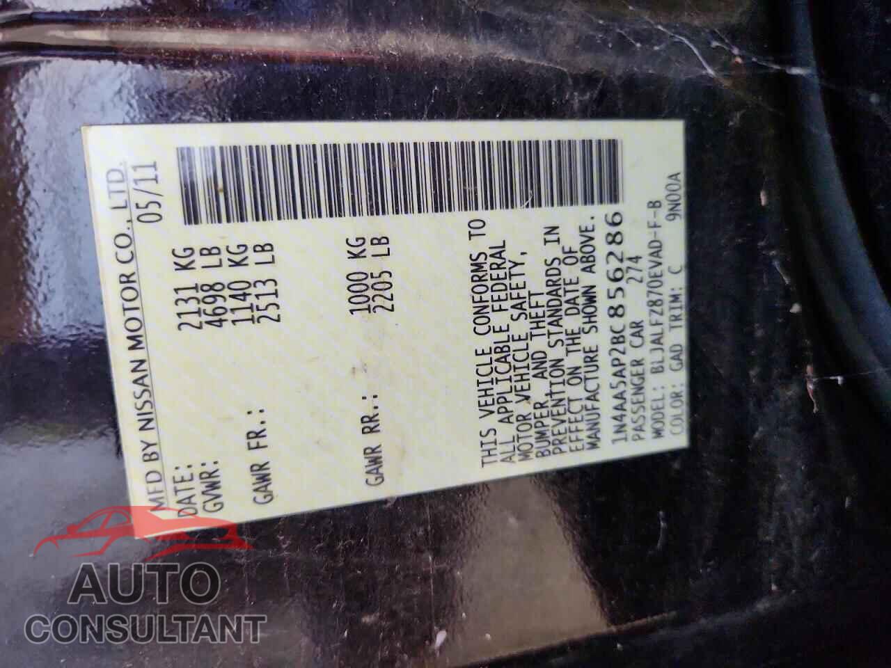NISSAN MAXIMA 2011 - 1N4AA5AP2BC856286