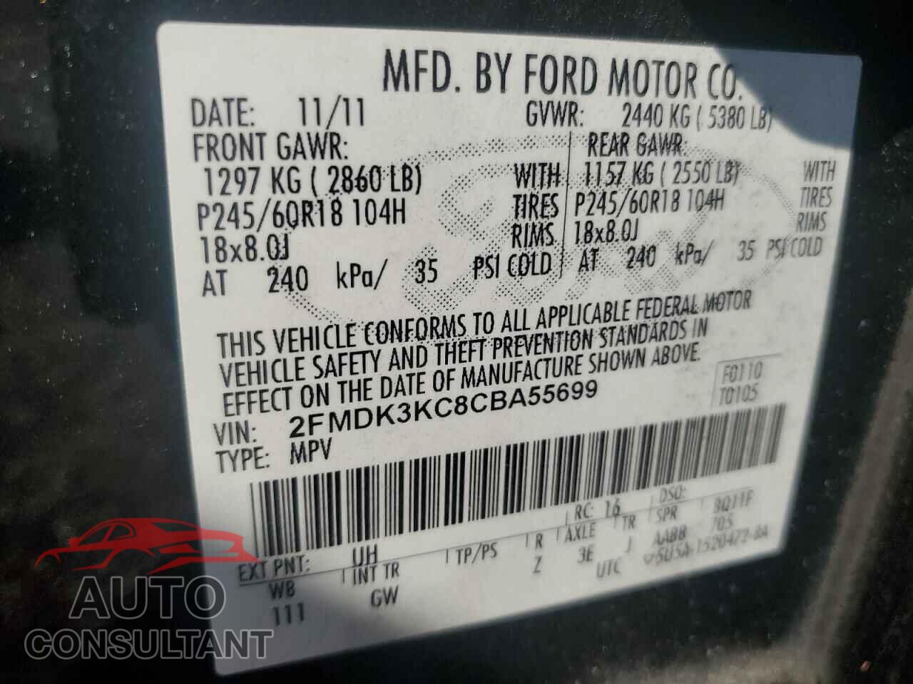 FORD EDGE 2012 - 2FMDK3KC8CBA55699