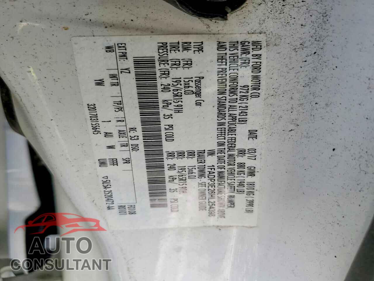 FORD FOCUS 2017 - 1FADP3E26HL254398