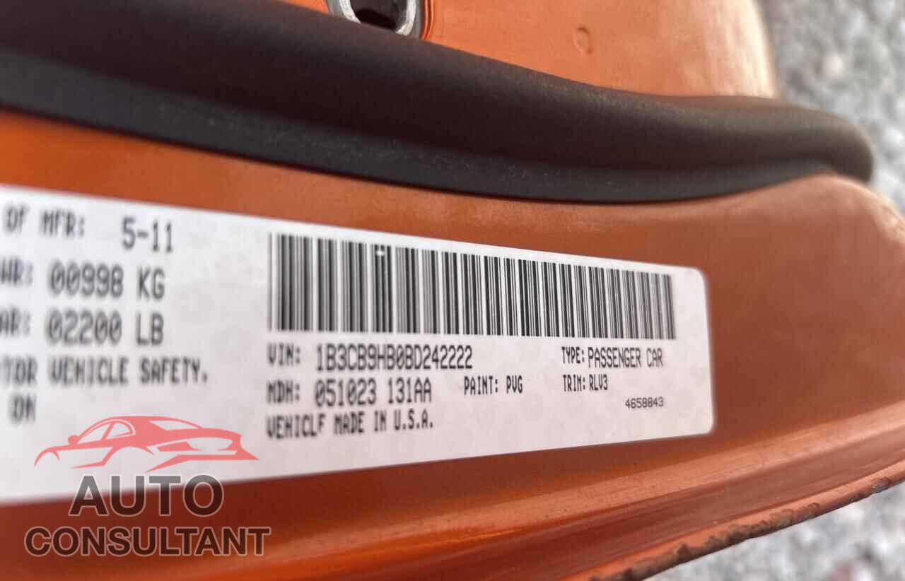 DODGE CALIBER 2011 - 1B3CB9HB0BD242222
