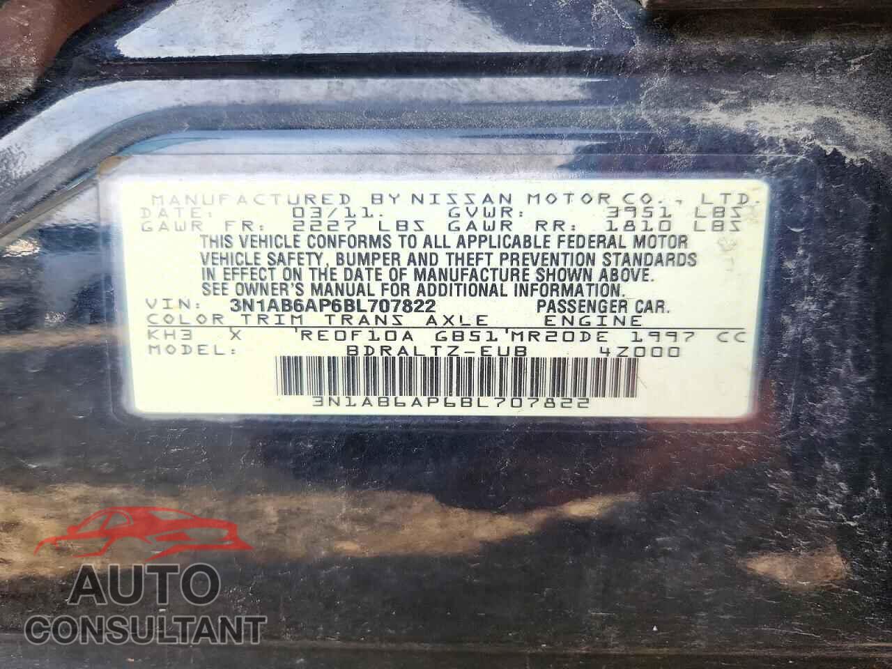 NISSAN SENTRA 2011 - 3N1AB6AP6BL707822