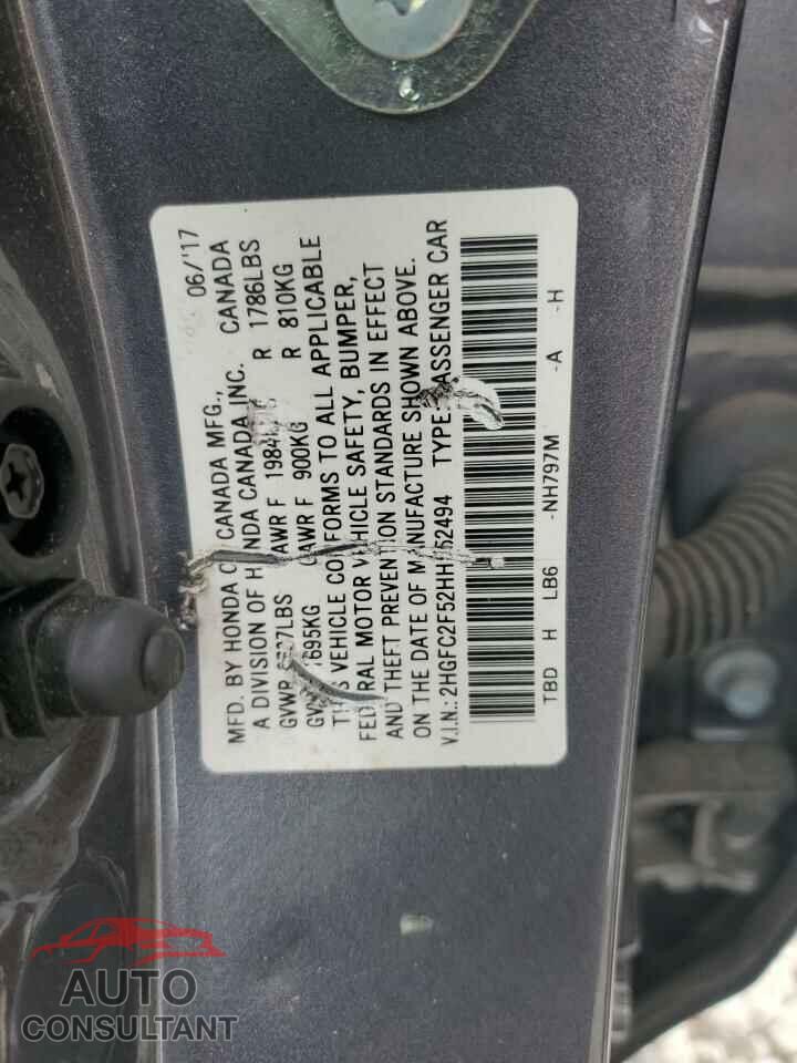 HONDA CIVIC 2017 - 2HGFC2F52HH552494