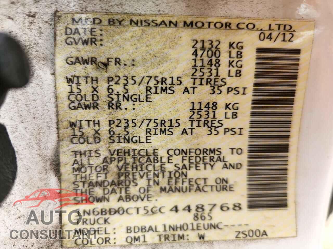 NISSAN FRONTIER 2012 - 1N6BD0CT5CC448768