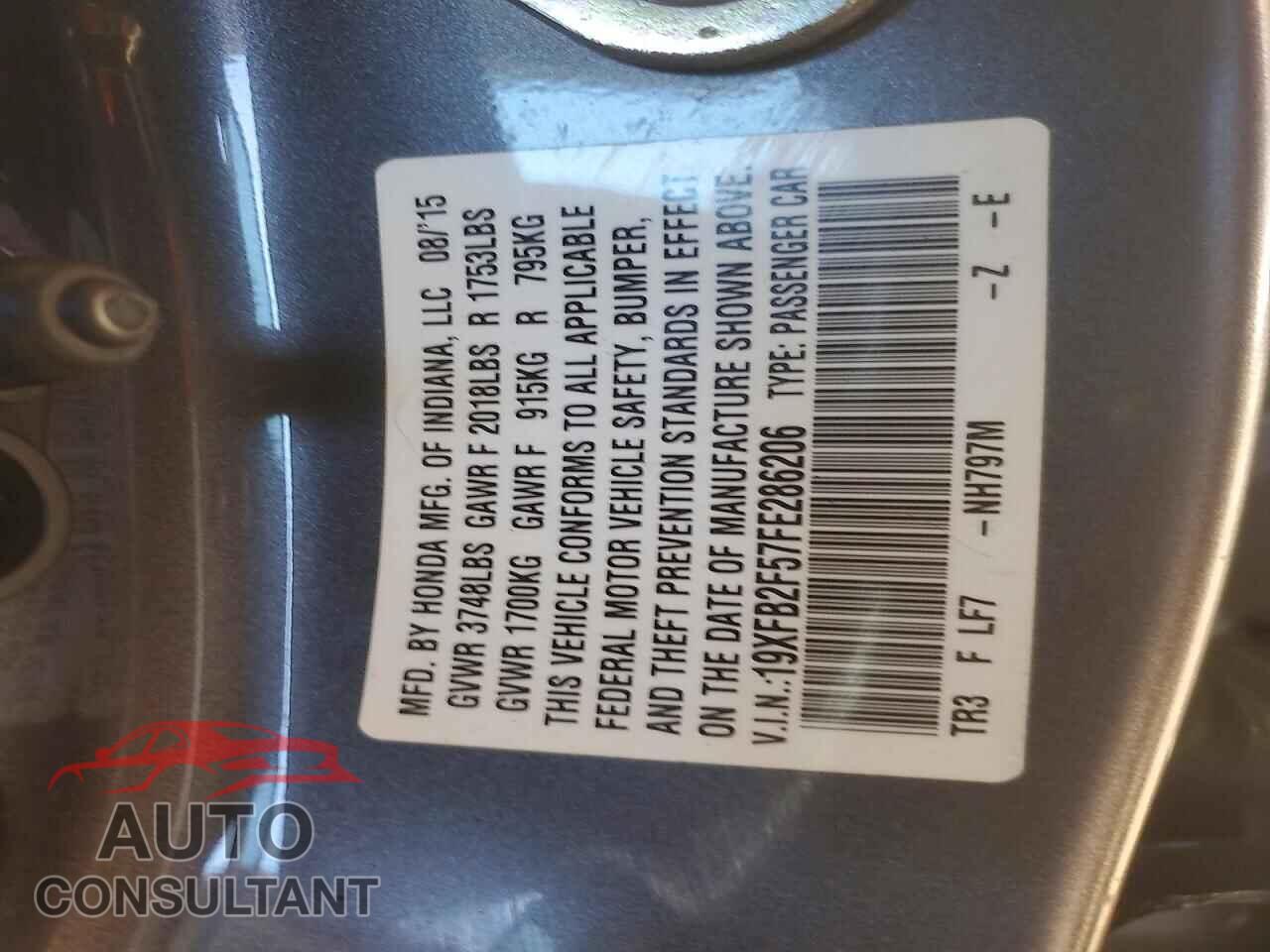 HONDA CIVIC 2015 - 19XFB2F57FE286206