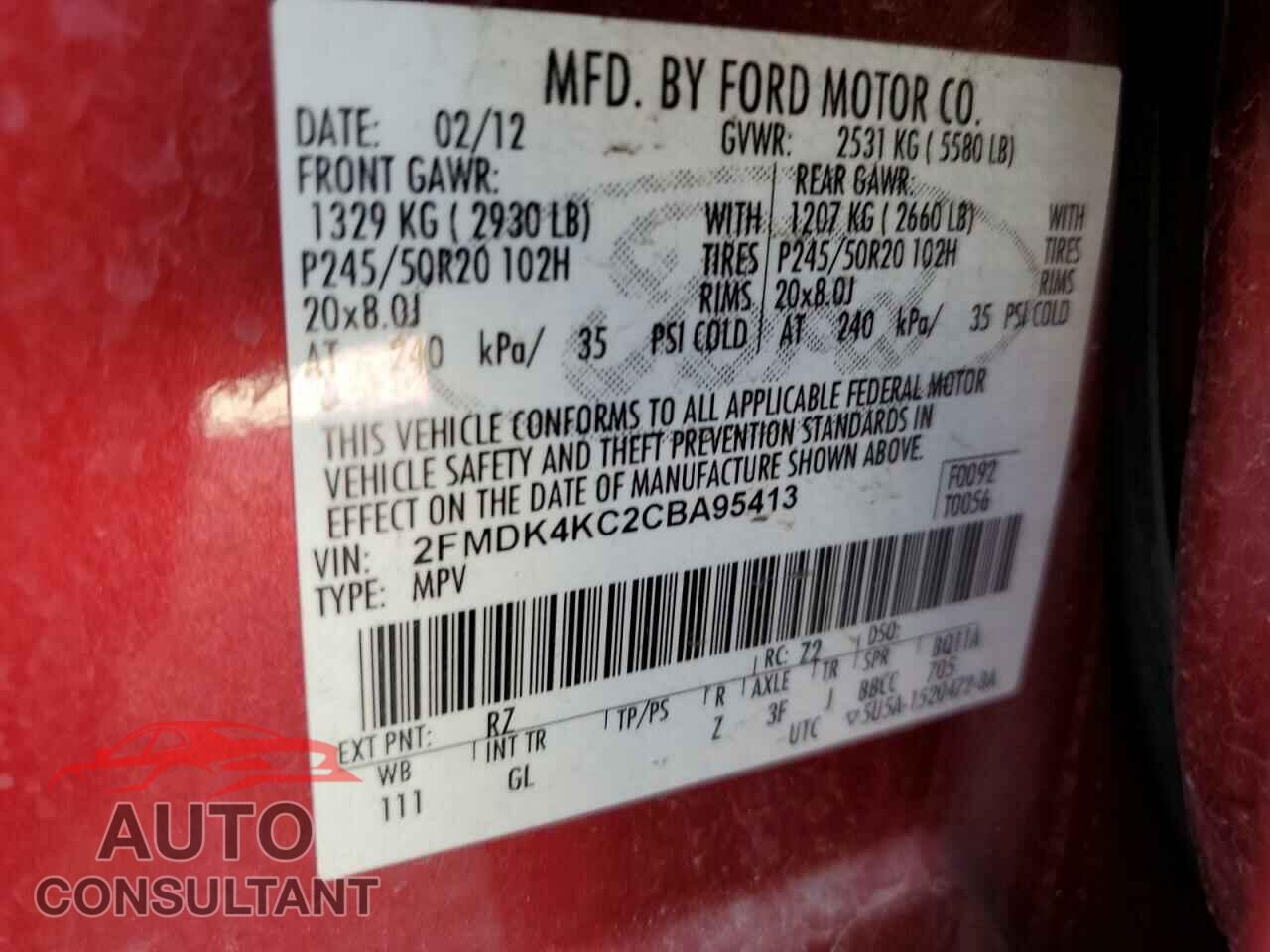 FORD EDGE 2012 - 2FMDK4KC2CBA95413