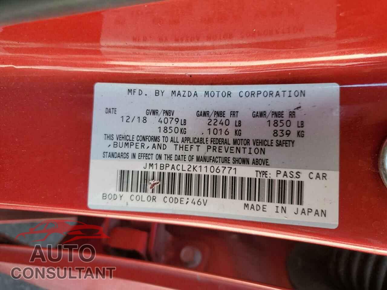 MAZDA 3 2019 - JM1BPACL2K1106771