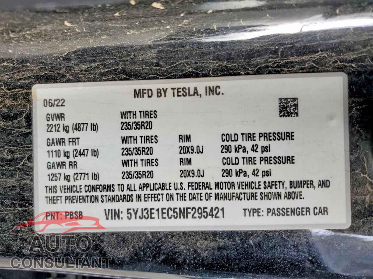 TESLA MODEL 3 2022 - 5YJ3E1EC5NF295421