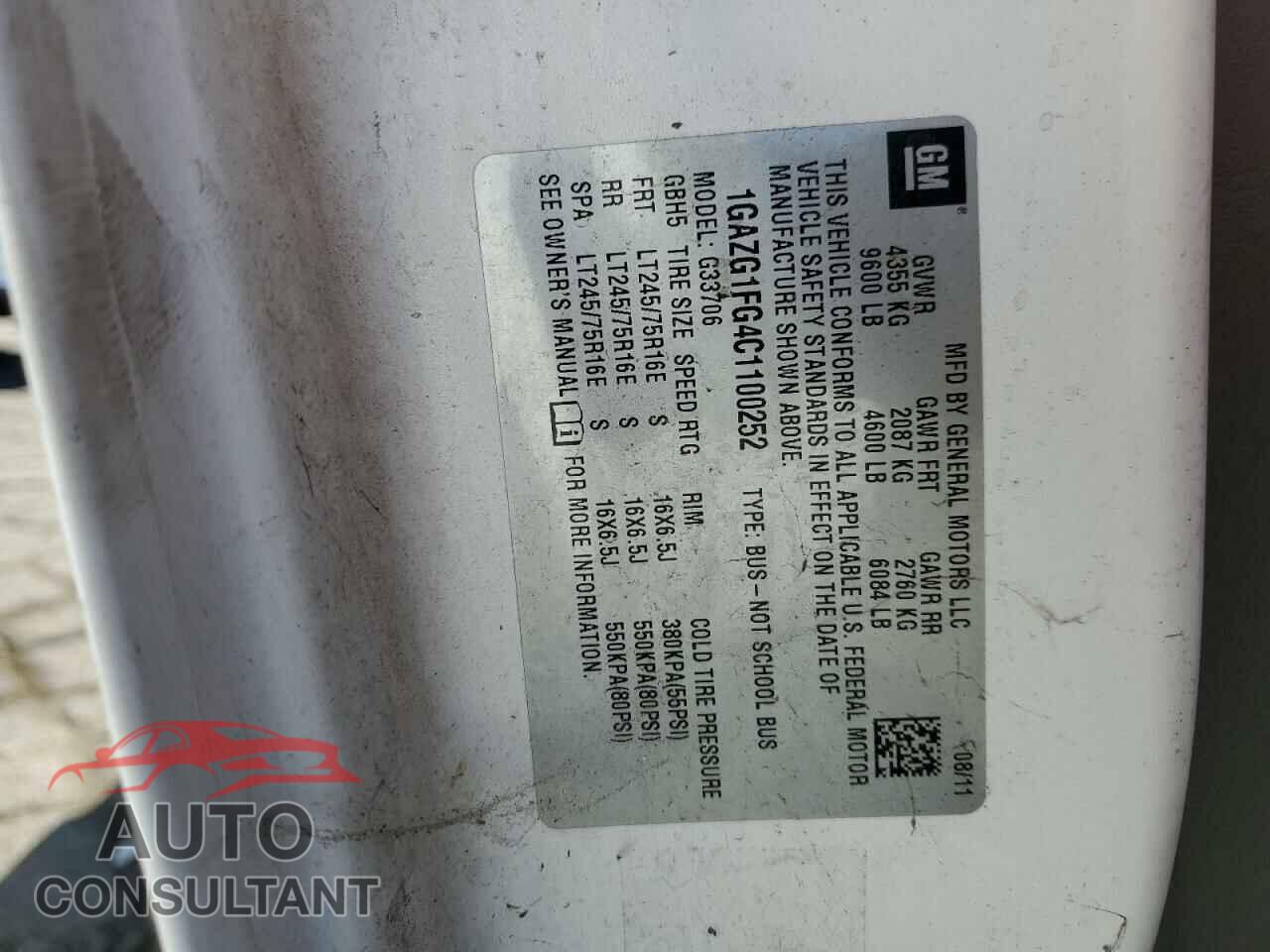 CHEVROLET EXPRESS 2012 - 1GAZG1FG4C1100252