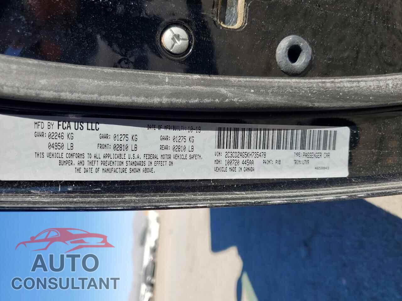 DODGE CHALLENGER 2019 - 2C3CDZAG5KH735478