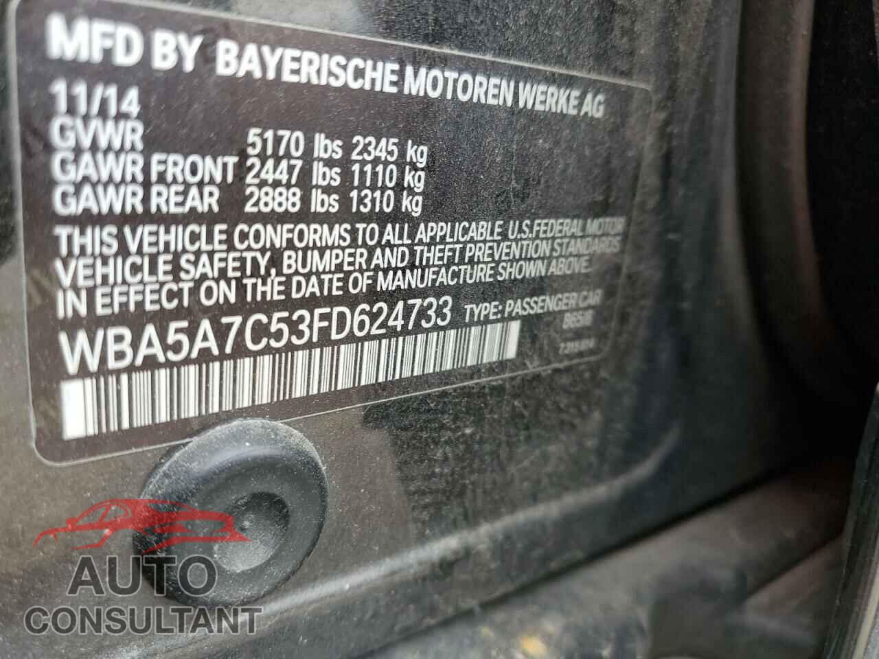BMW 5 SERIES 2015 - WBA5A7C53FD624733