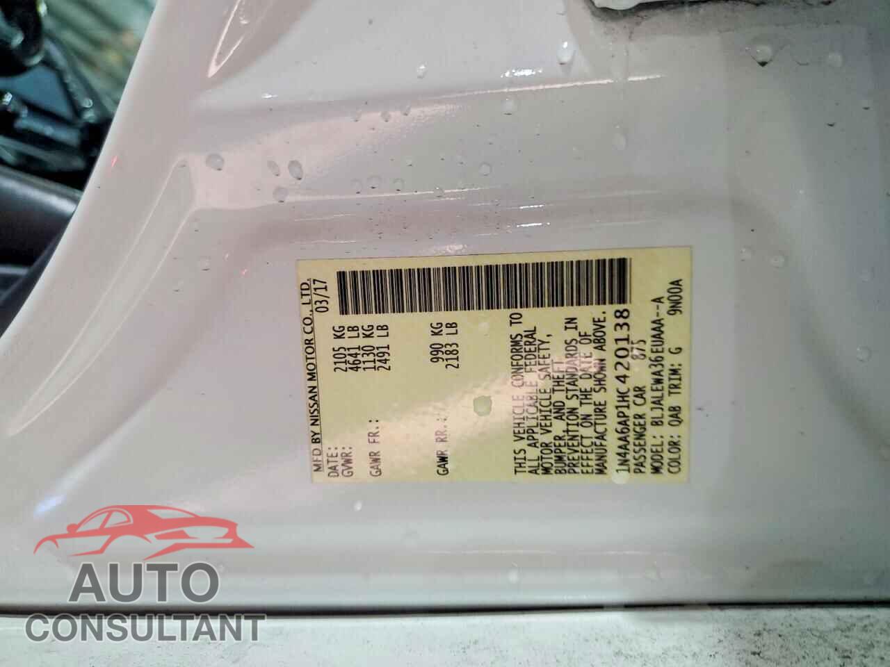 NISSAN MAXIMA 2017 - 1N4AA6AP1HC420138
