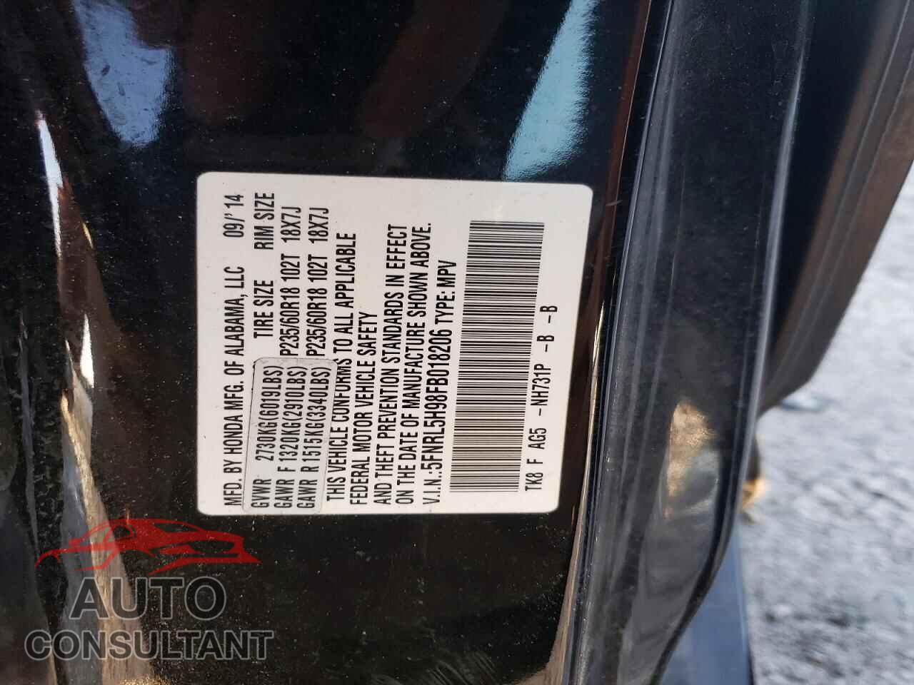 HONDA ODYSSEY 2015 - 5FNRL5H98FB018206