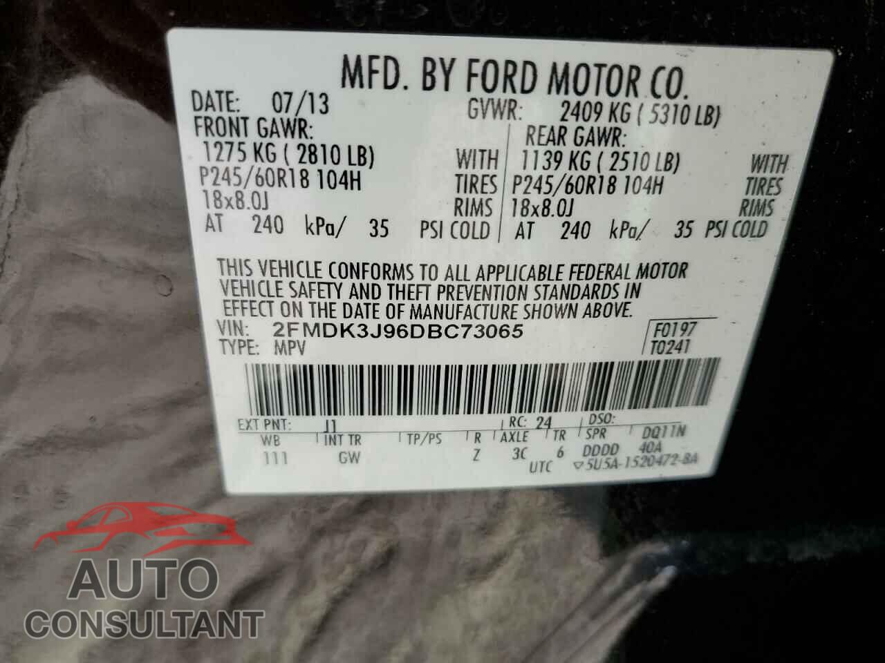 FORD EDGE 2013 - 2FMDK3J96DBC73065