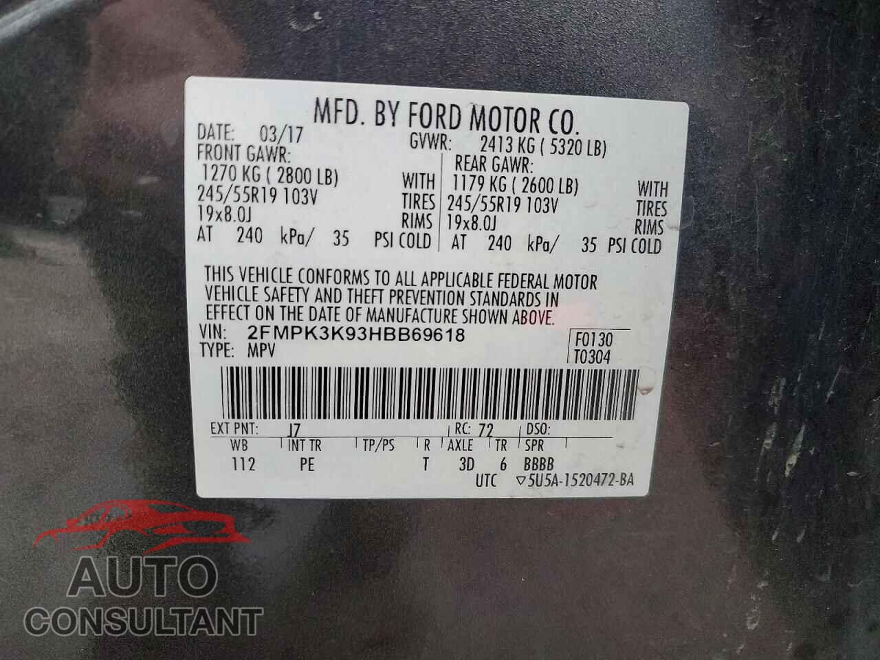 FORD EDGE 2017 - 2FMPK3K93HBB69618